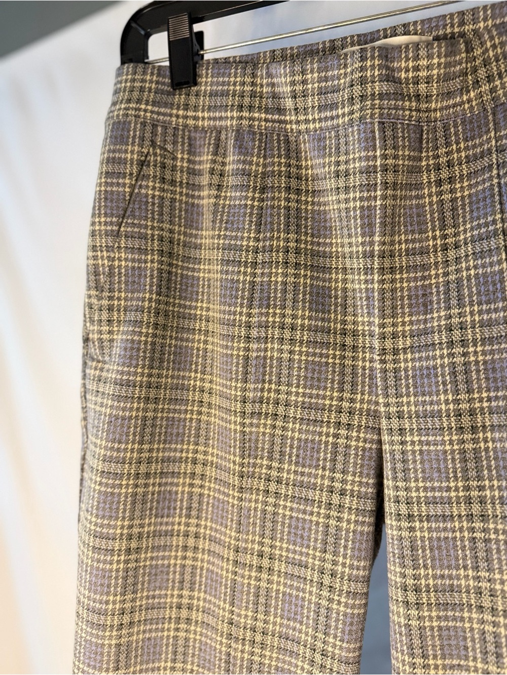 Anthropologie Plaid Boot-Cut Pants Women Size ST Yellow Gray NEW Mid-Rise Flare